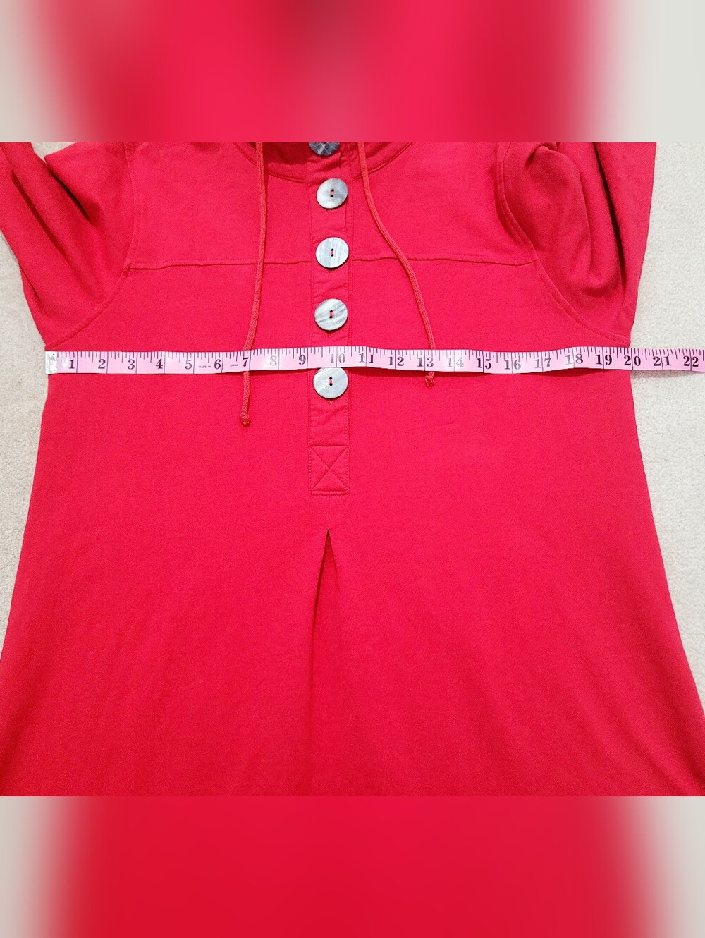 Lulu-B Red Tunic Top Size Medium Button Neck Long Sleeve Stretch Cotton Pullover - Picture 9 of 12